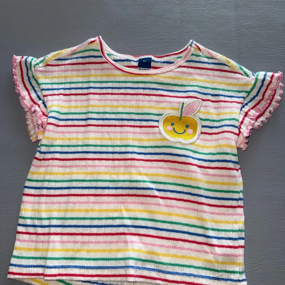 Old Navy Multicolor Striped Tee with Apple Patch